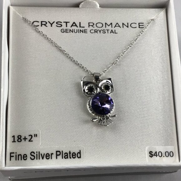 CRYSTAL ROMANCE Genuine Crystal Fine Silver Plated Necklace with Owl Pendant - Picture 1 of 4